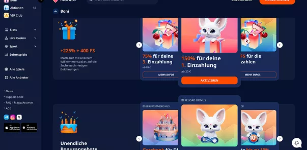 Boni und Aktionen für Spieler bei MonroCasino